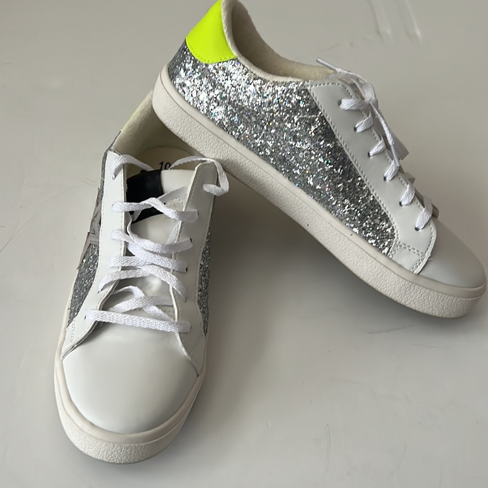 NOBO Silver Glitter W/Neon Green Accent Sneakers - Picture 9 of 9